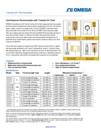Thumbnail of document Data Sheet - CO1-K Cement-On Polyimide Fast Response Surface Thermocouples
